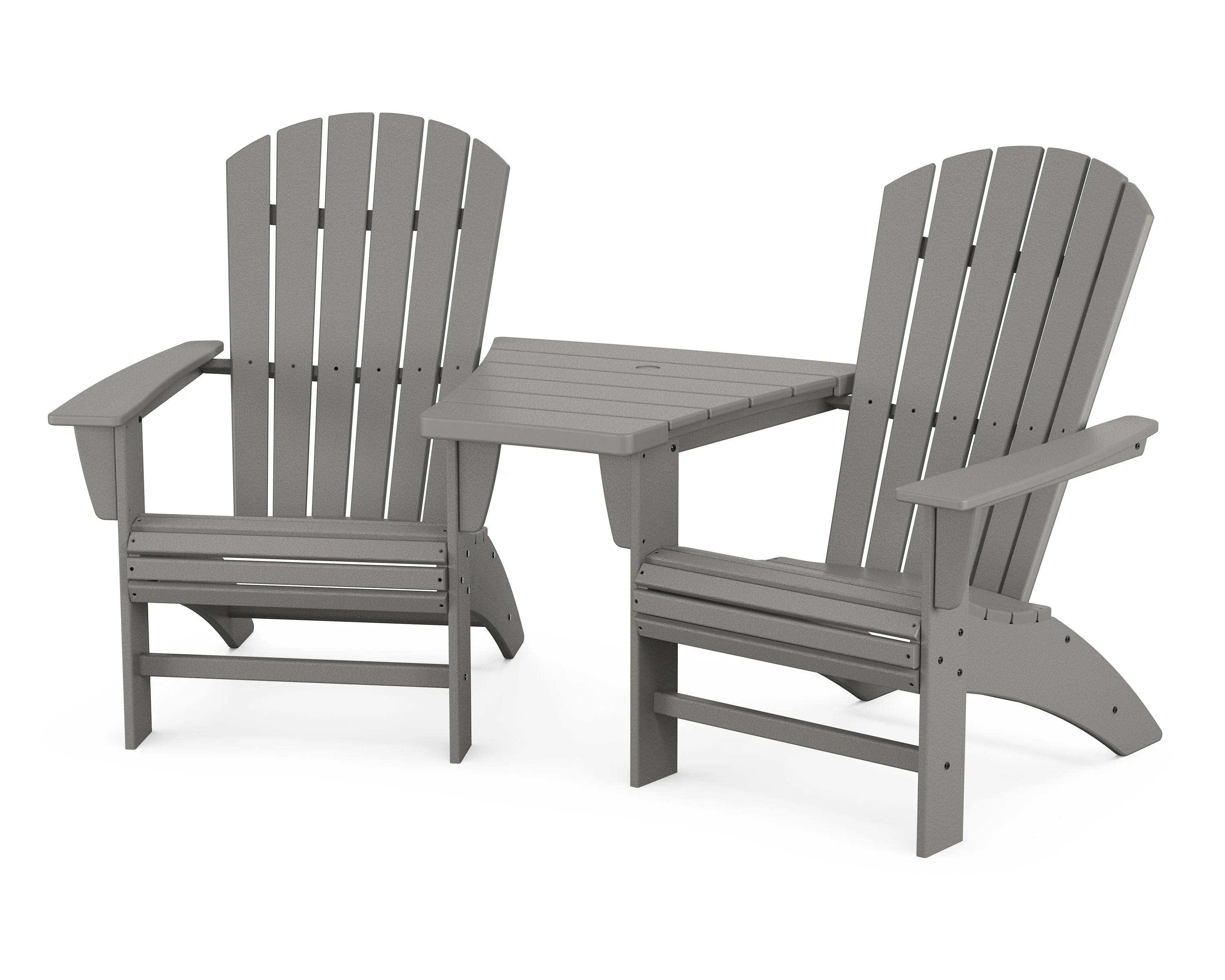 Nautical 3-Piece Curveback Adirondack Set with Angled Connecting Table