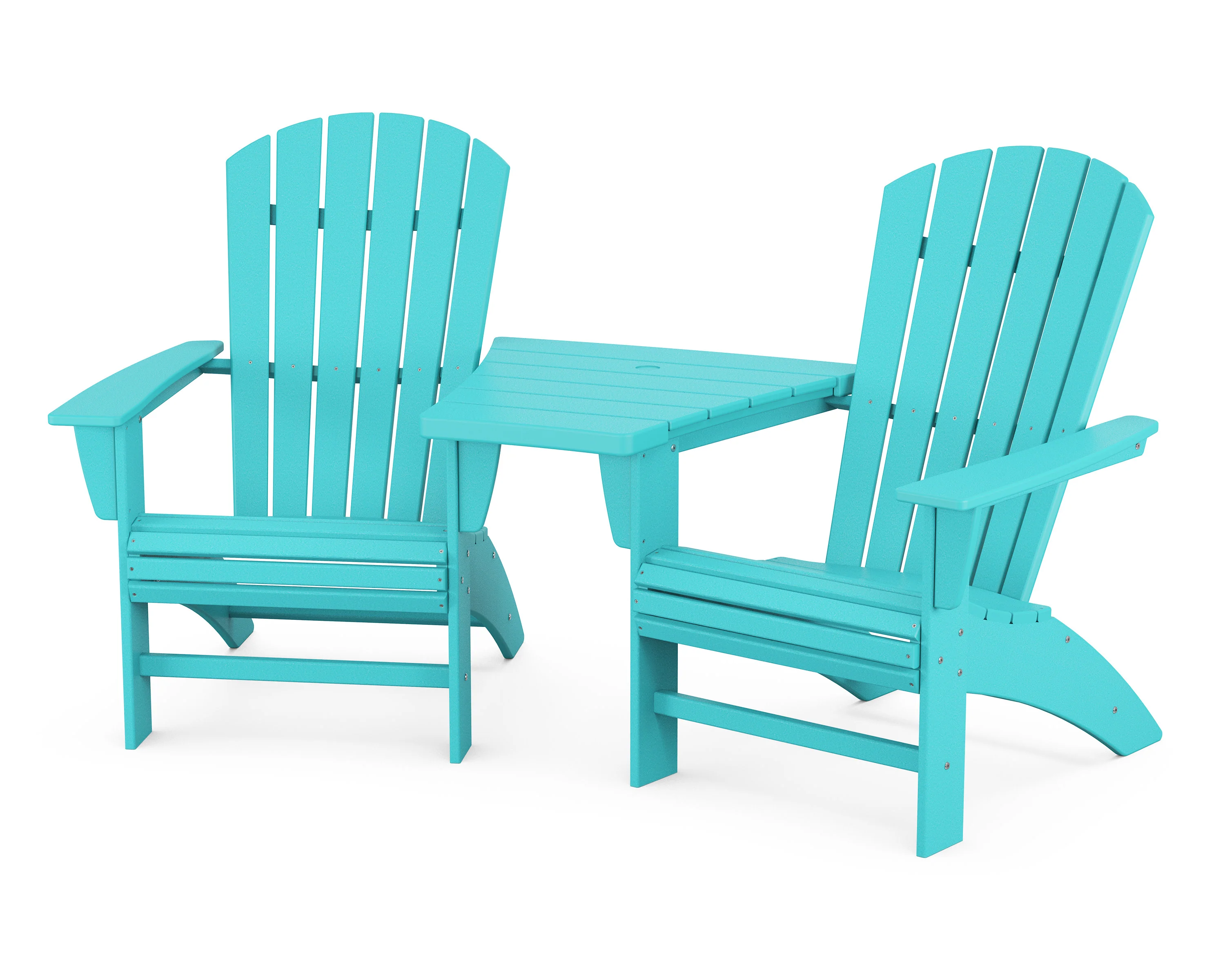 Nautical 3-Piece Curveback Adirondack Set with Angled Connecting Table - Image 14
