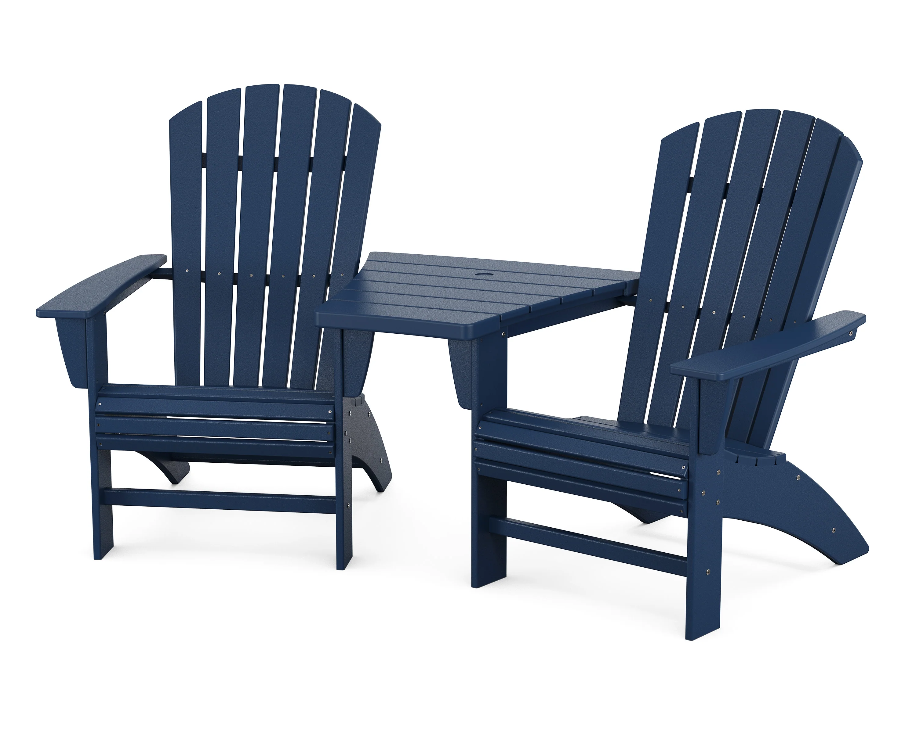 Nautical 3-Piece Curveback Adirondack Set with Angled Connecting Table - Image 8